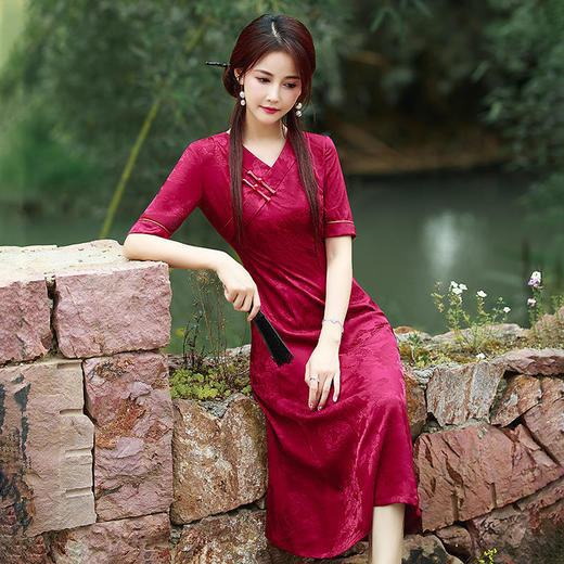 气质中国风，改良版旗袍裙仿花萝民国名媛性感连衣裙HZJ555 商品图3