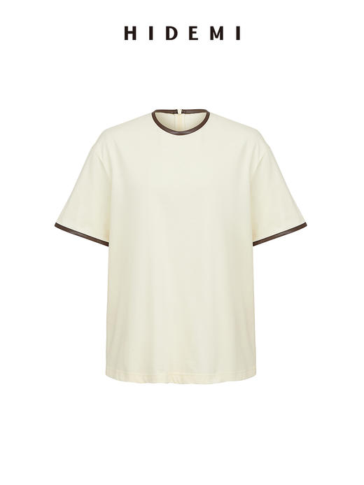 HIDEMI 度假系列简约手工包皮边圆领T恤 黑色/蓝色/奶油黄 商品图11