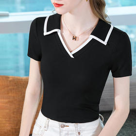 法式气质，莫代尔T恤时尚新款翻领POLO衫短袖上衣SG-T2X2538