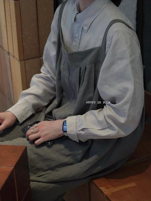 Atelier d‘antan灰/红全麻质感背带裤 商品图4