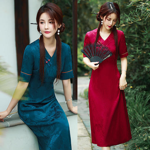 气质中国风，改良版旗袍裙仿花萝民国名媛性感连衣裙HZJ555 商品图0