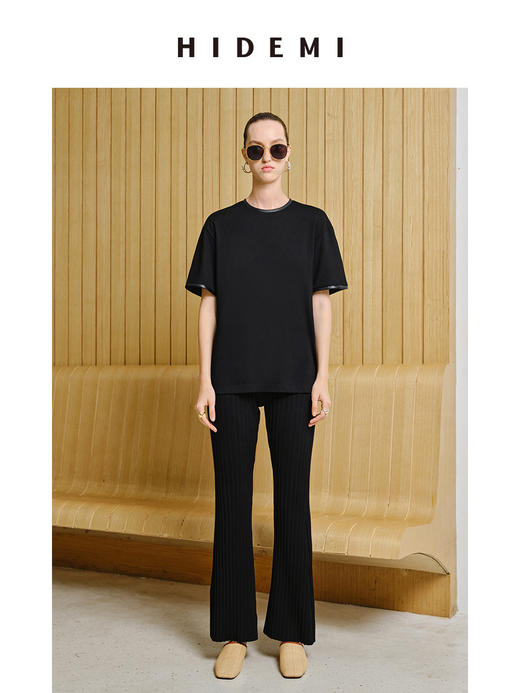 HIDEMI 度假系列简约手工包皮边圆领T恤 黑色/蓝色/奶油黄 商品图10