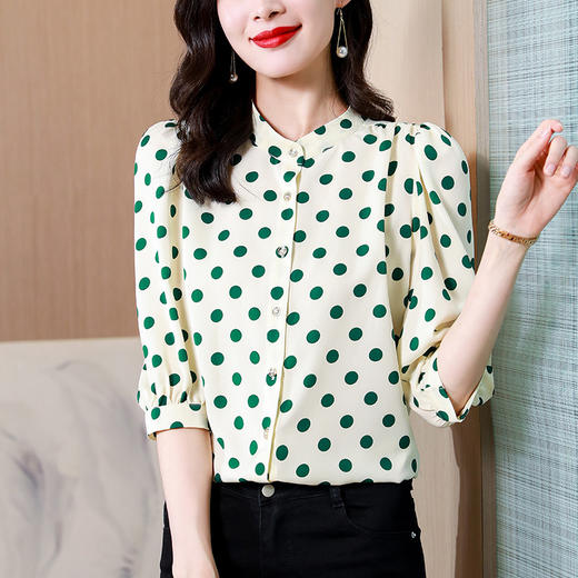 波点印花雪纺衬衫女夏新款宽松大码七分袖上衣洋气漂亮泡泡袖小衫  TR-HGH6925 商品图3