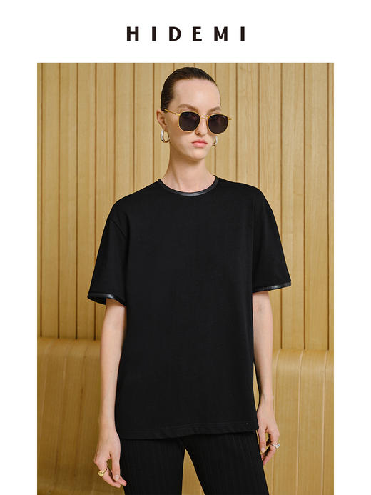 HIDEMI 度假系列简约手工包皮边圆领T恤 黑色/蓝色/奶油黄 商品图8