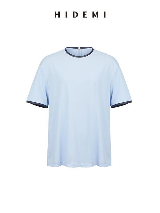 HIDEMI 度假系列简约手工包皮边圆领T恤 黑色/蓝色/奶油黄 商品图13