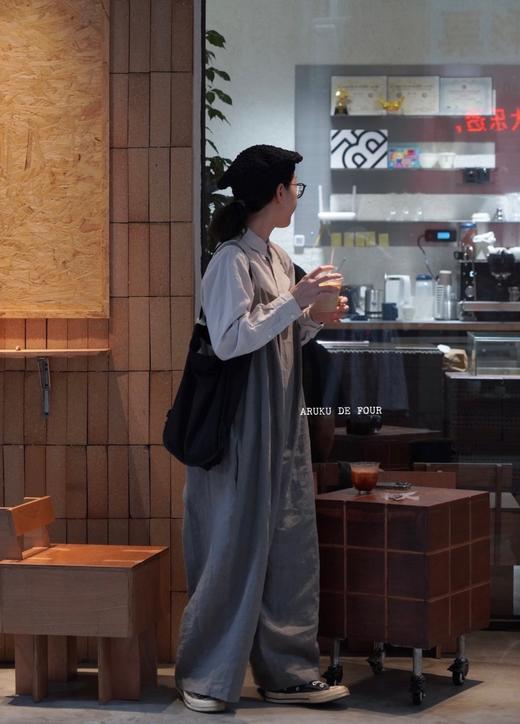 Atelier d‘antan灰/红全麻质感背带裤 商品图2