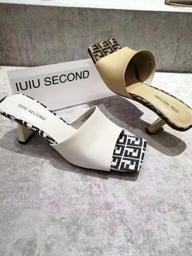 IUIU SECOND夏款时尚方头高跟皮凉拖鞋  U21BJ15711