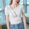 短袖T恤，设计感小众斜肩v领法式荷叶边上衣SG-T2X2553 商品缩略图3