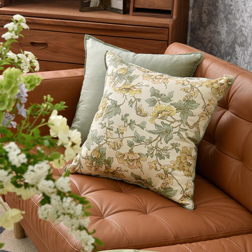 夏日芍药系列抱枕方形棉麻靠枕 商品图0