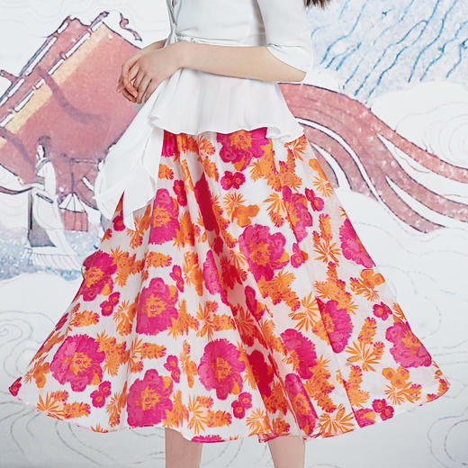 【伯妮斯茵】172B056--玫红色半裙--云浮景山--《洛神赋》 商品图0