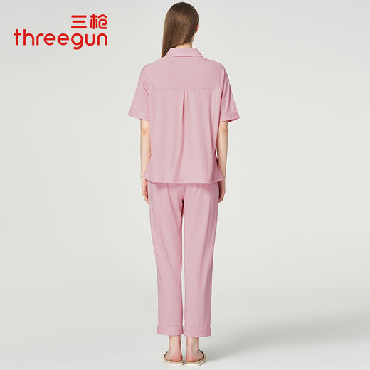 Threegun三枪 【凉感弹力棉】翻领开襟短袖长裤女士家居套家居服- 81846D011 商品图2