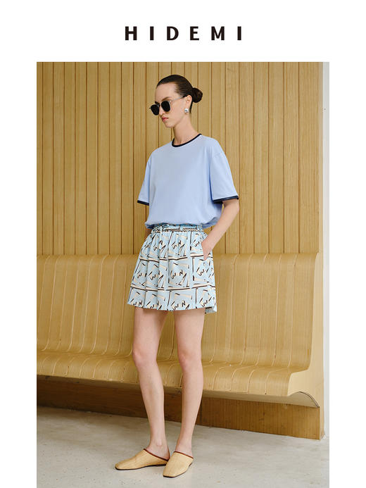 HIDEMI 度假系列简约手工包皮边圆领T恤 黑色/蓝色/奶油黄 商品图3