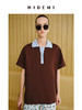 HIDEMI 度假系列水洗亚麻拼接款撞色polo短袖上衣 商品缩略图1