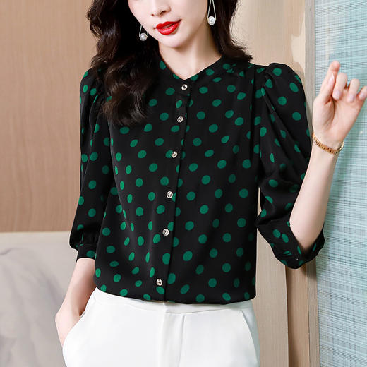 波点印花雪纺衬衫女夏新款宽松大码七分袖上衣洋气漂亮泡泡袖小衫  TR-HGH6925 商品图2