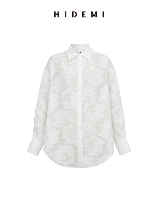 HIDEMI 度假系列浮雕剪花三件套 茧型半身裙/短袖上衣/长袖衬衫 商品图12