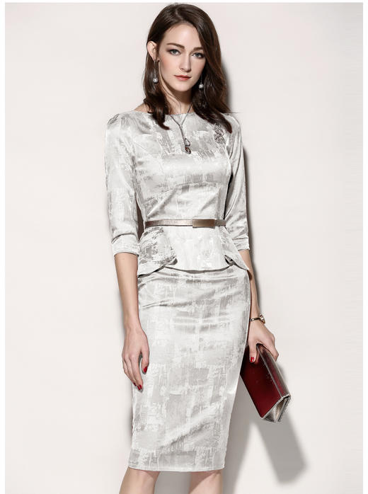 孤品 7381513颈袖添香秋季新款时尚五分袖职业装包臀裙修身显瘦女士连衣裙J7381513（）不退可换 商品图4