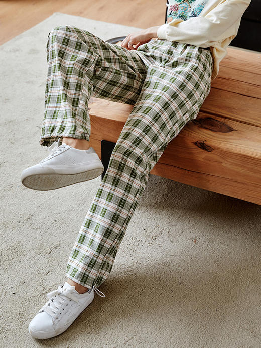 欧芮儿格子休闲裤女夏季2022年新款宽松薄款时尚运动阔腿百搭裤子 商品图3