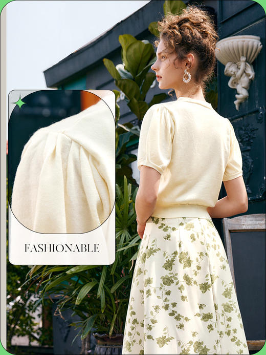 OLrain法式高级穿搭白色针织开衫女夏季2022新款法式V领短款上衣 商品图3