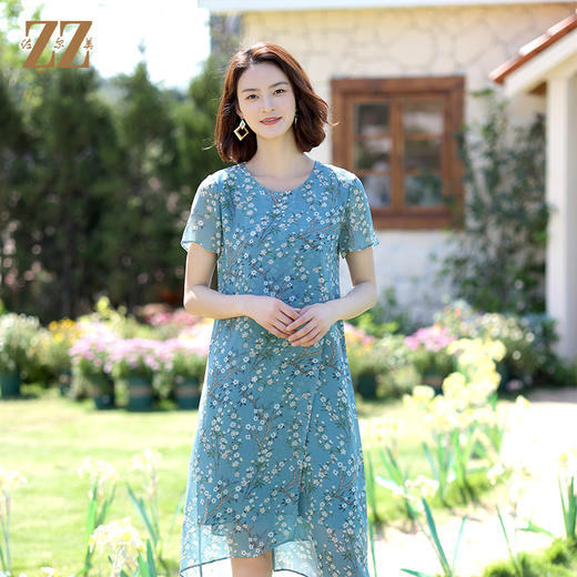 佐尔美2022夏季新款 100%桑蚕丝真丝印花碎花连衣裙女E12LS61 商品图0