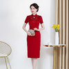 时尚年轻婆婆夏季立领红色旗袍，新款气质婚宴礼服连衣裙YZL-2135 商品缩略图0
