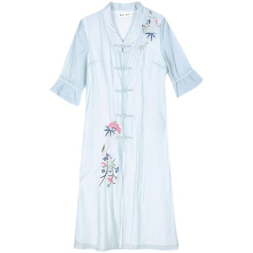 XH21C0828 2022夏季新品中国风复古文艺刺绣连衣裙复古盘扣气质连衣长裙薄款 商品图4