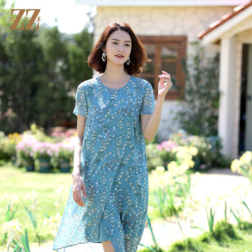 佐尔美2022夏季新款 100%桑蚕丝真丝印花碎花连衣裙女E12LS61 商品图2