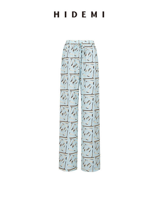 HIDEMI 度假系列手绘印花马卡龙蓝蝴蝶袖三件套 上衣/长裤/短裤 商品图13