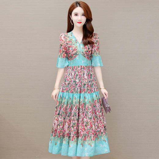 YWE-H2677夏季新款修身短袖气质优雅显瘦时尚碎花连衣裙 商品图1