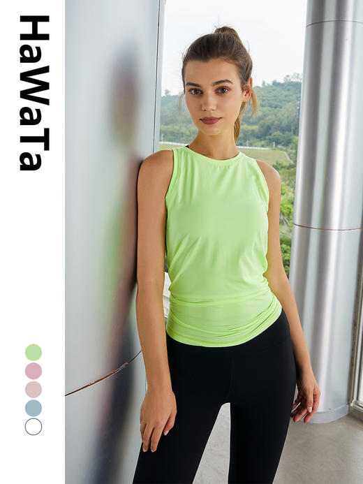 《七夕特惠 不退不换》哈瓦塔新款瑜伽服轻薄凉爽款舞蹈长款T恤运动罩衫显瘦宽松无袖上衣 商品图1