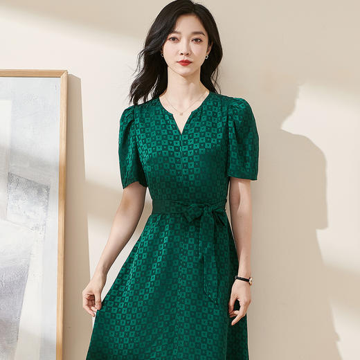 剩S/M 米思阳2025夏季新款知性优雅醋酸提花裙子修身显瘦格子连衣裙1806 商品图1