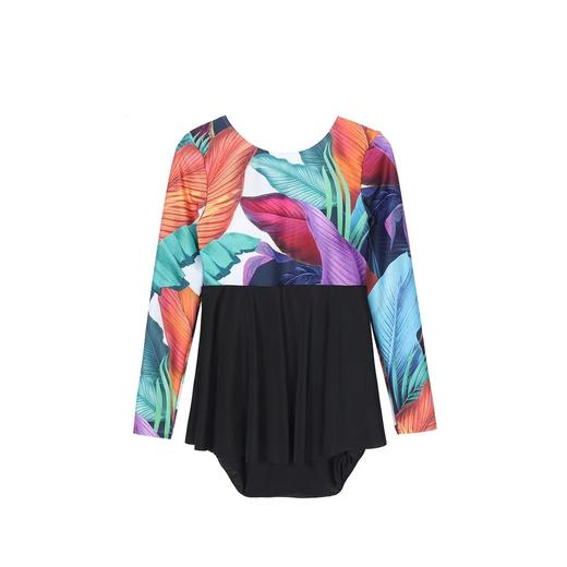 安莉芳印花长袖连裙式体泳衣女士遮肚显瘦泳装ES00176 商品图1