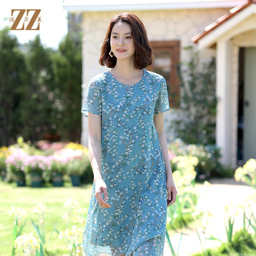 佐尔美2022夏季新款 100%桑蚕丝真丝印花碎花连衣裙女E12LS61 商品图3