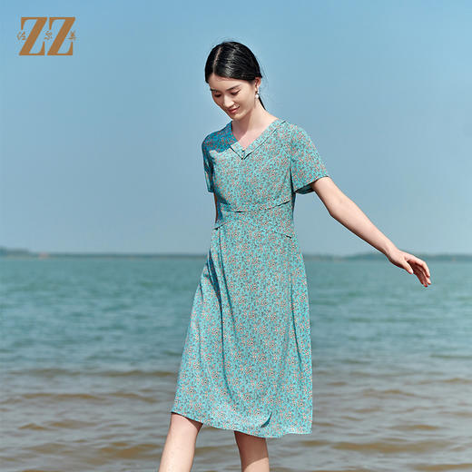 佐尔美2022夏季新款 桑蚕丝真丝小碎花甜美连衣裙女E22LS58 商品图1
