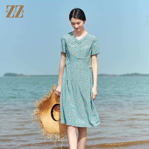 佐尔美2022夏季新款 桑蚕丝真丝小碎花甜美连衣裙女E22LS58 商品图3