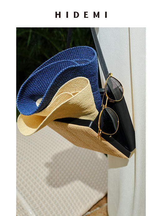 HIDEMI 度假系列拉菲草编织拼皮box豆腐包 商品图5