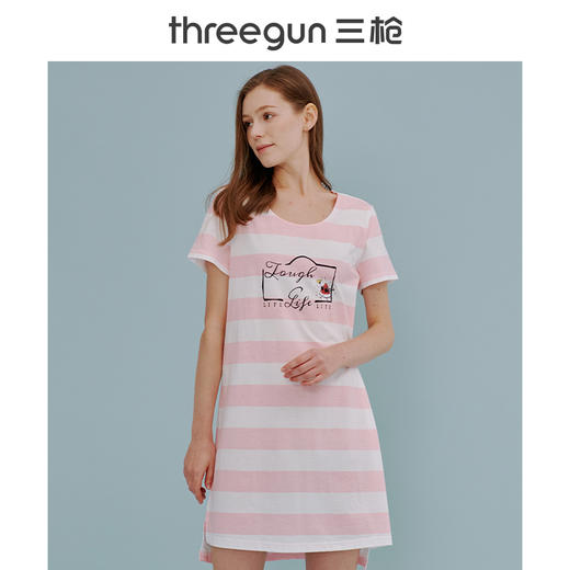 Threegun三枪 【印条舒肤棉】圆领短袖女士家居裙睡裙-70404A911 商品图1
