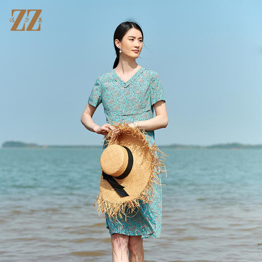 佐尔美2022夏季新款 桑蚕丝真丝小碎花甜美连衣裙女E22LS58 商品图2