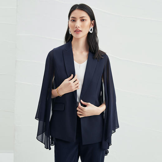 EITIE爱特爱V领纯色高贵修身优雅雪纺袖外套6603303 商品图1
