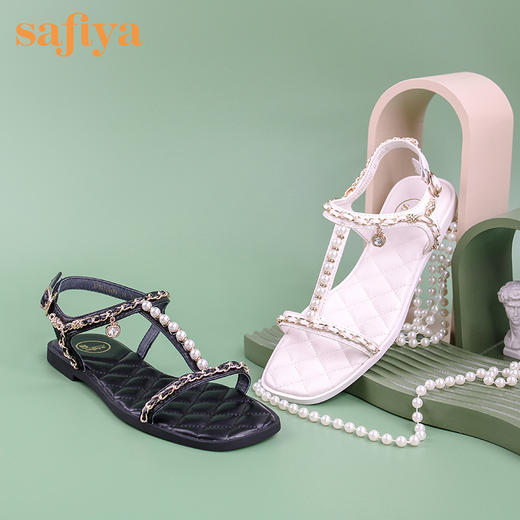 【618开门红】品牌定制| 索菲娅吊坠珍珠链小香风时尚凉鞋2022新款菱格舒适底凉鞋SF22115401 商品图3