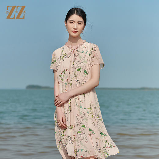 佐尔美2022夏季新款 100%桑蚕丝真丝印花甜美连衣裙女E22LS35 商品图0