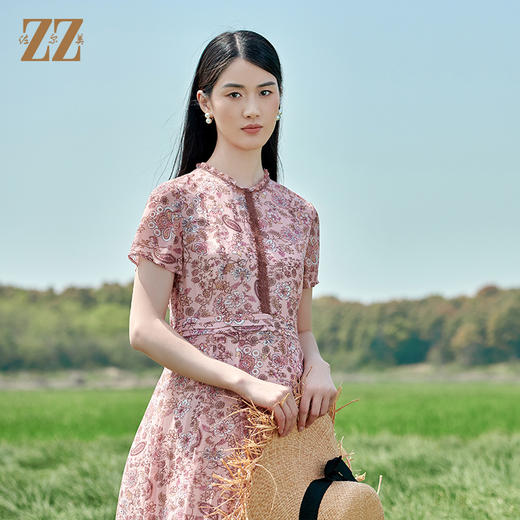 佐尔美2022夏季新款 100%桑蚕丝真丝小碎花甜美连衣裙女E22LS09 商品图2