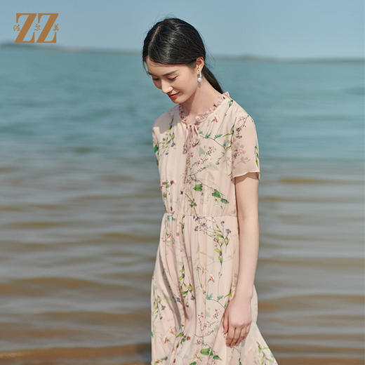 佐尔美2022夏季新款 100%桑蚕丝真丝印花甜美连衣裙女E22LS35 商品图4