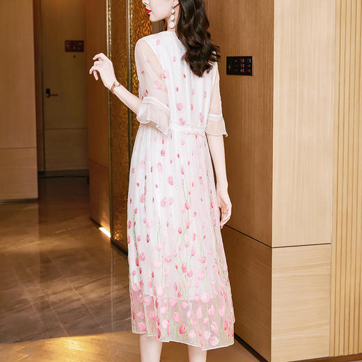 优雅百搭，五分袖V领套头收腰真丝连衣裙SM-82297965 商品图3