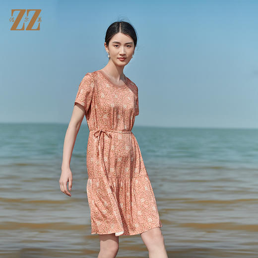佐尔美2022夏季新款 桑蚕丝真丝小碎花甜美连衣裙女E22LS26 商品图3