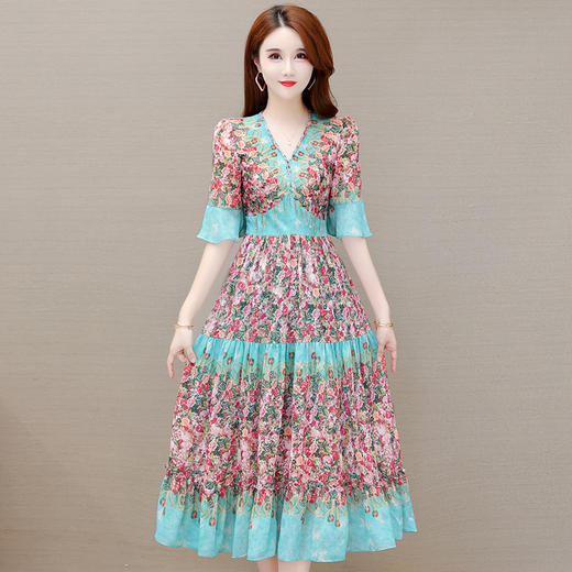 YWE-H2677夏季新款修身短袖气质优雅显瘦时尚碎花连衣裙 商品图0