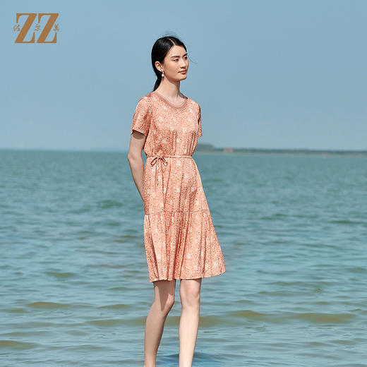 佐尔美2022夏季新款 桑蚕丝真丝小碎花甜美连衣裙女E22LS26 商品图0