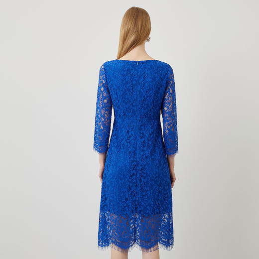 EITIE爱特爱秋季新款a字显瘦通勤气质圆领蓝色优雅蕾丝连衣裙C2207028 商品图4