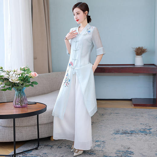 XH21C0828 2022夏季新品中国风复古文艺刺绣连衣裙复古盘扣气质连衣长裙薄款 商品图2