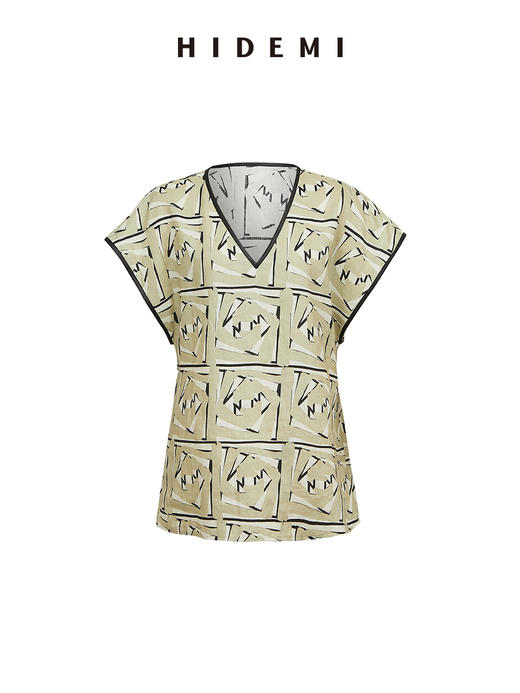 HIDEMI 度假系列水洗亚麻手绘印花手工包皮边四件套 v领上衣/九分裤/短裤/背心 商品图10