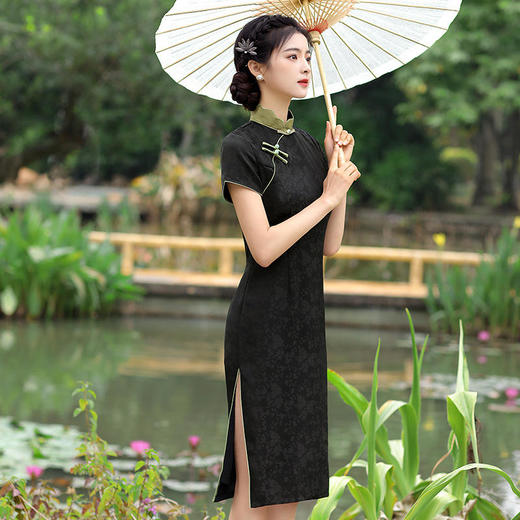 QY 旗袍民国风印花大码旗袍裙夏装 商品图3